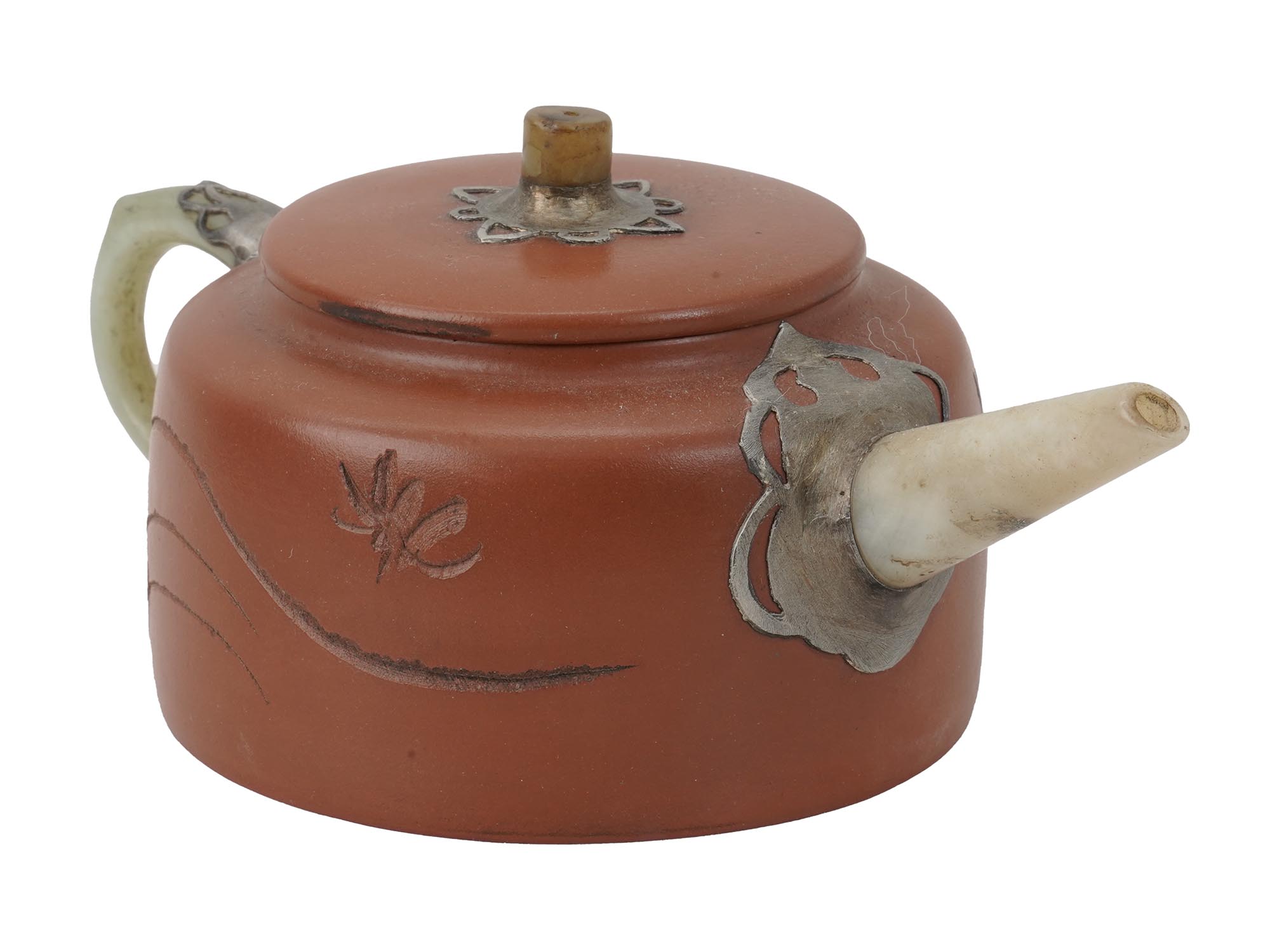 CHINESE YIXING ZISHA POTTERY CLAY JADE TEA POT PIC-0